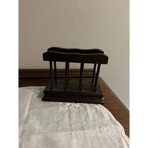 Vintage Dark Stain Wood Napkin Letter Holder